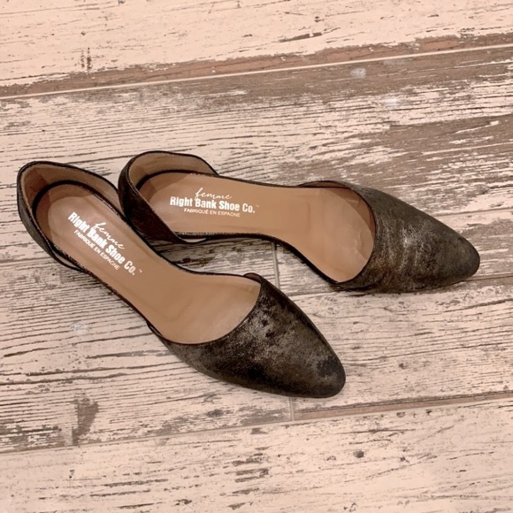 🇫🇷 D’Orsay Distressed Gunmetal Bronze Metallic Leather Flat 8.5 Made in Spain